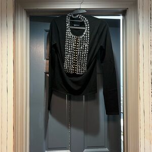 Naeem Khan Black cashmere Sweater with crystal and gold Beading